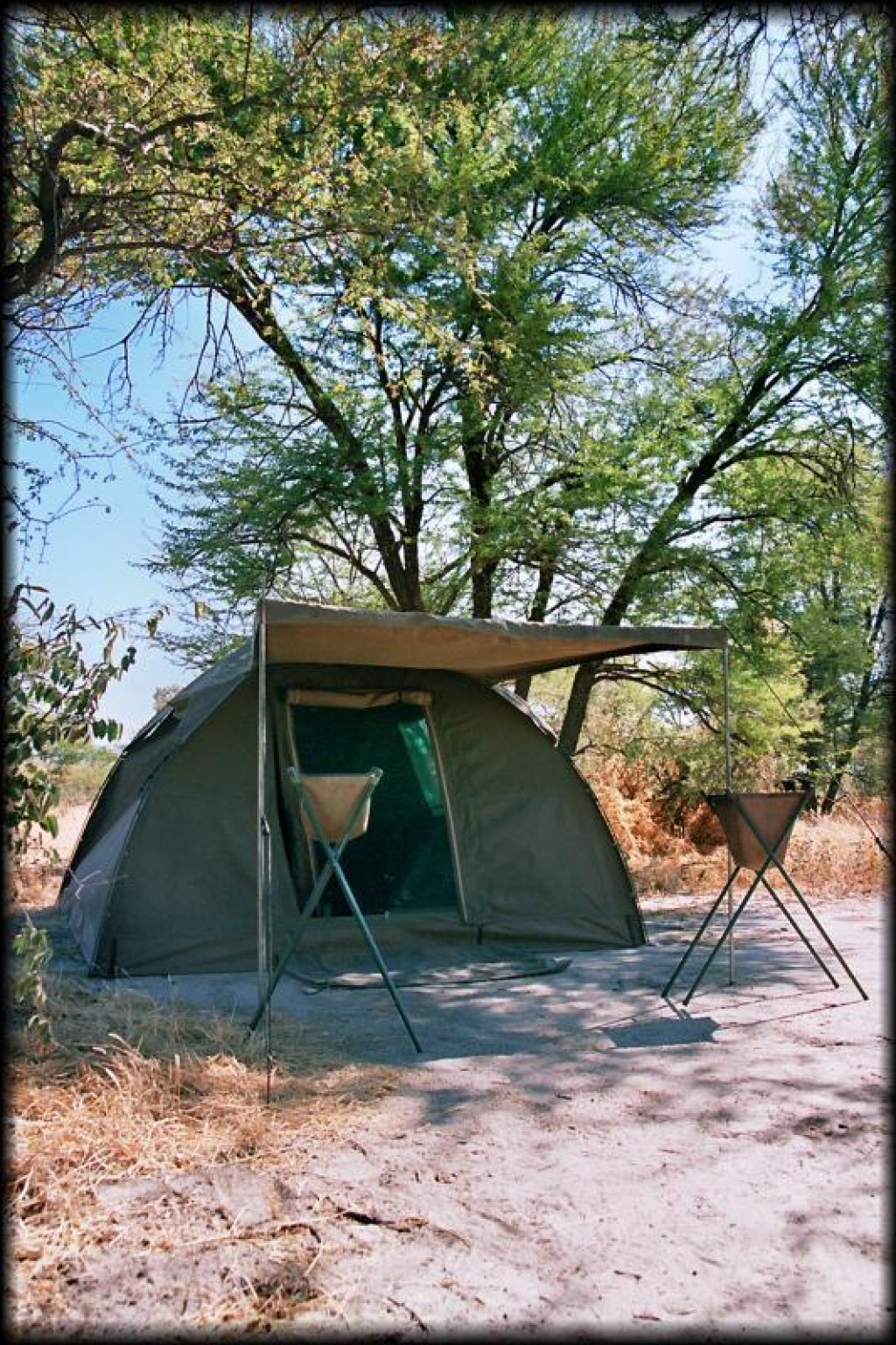 This is our tent.  The two things out front are our sinks, which they filled every morning with hot water.
