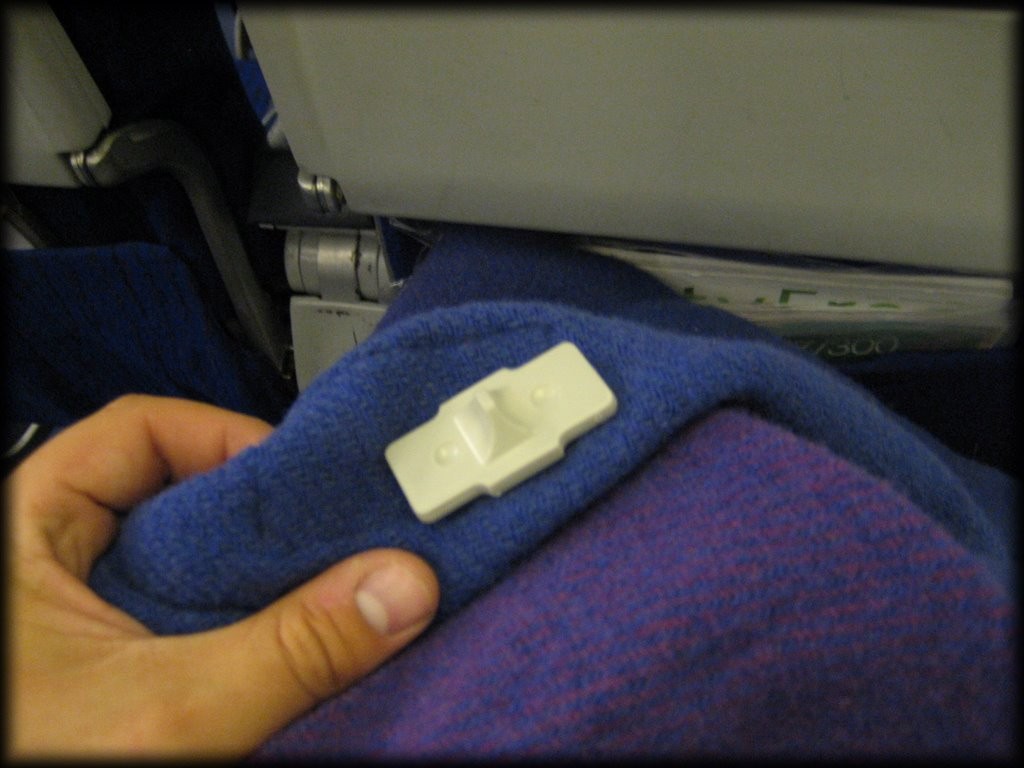 On our way over from Tahiti, LAN Chile puts security tags on their blankets.  I guess it was really affecting their business.