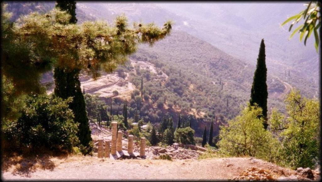 The big attraction in Delphi of course is the Oracle of Delphi.  These ruins climb the mountain.  This is a view down the hill about half way up the site.