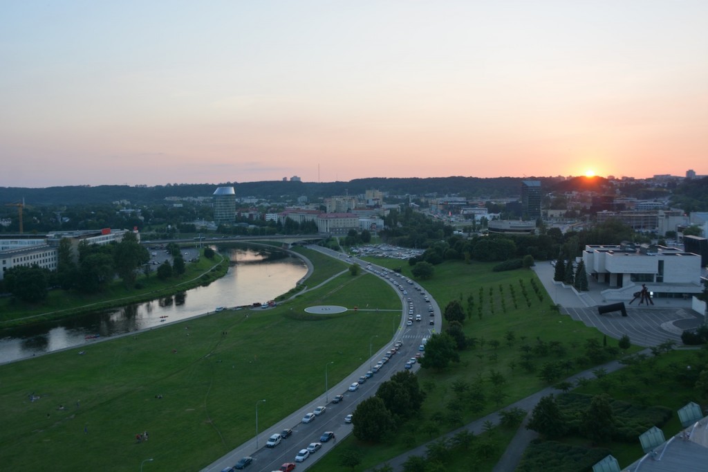 The sun setting over Vilnius