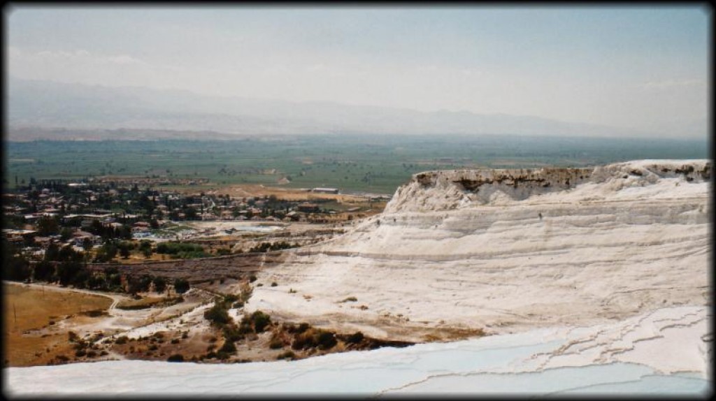 Next we headed for Pamukkale / Herapolis. Calcite-laden waters tumble over cliffs forming a series of terraced basins.  Too bad the tourists and development wrecked it.
