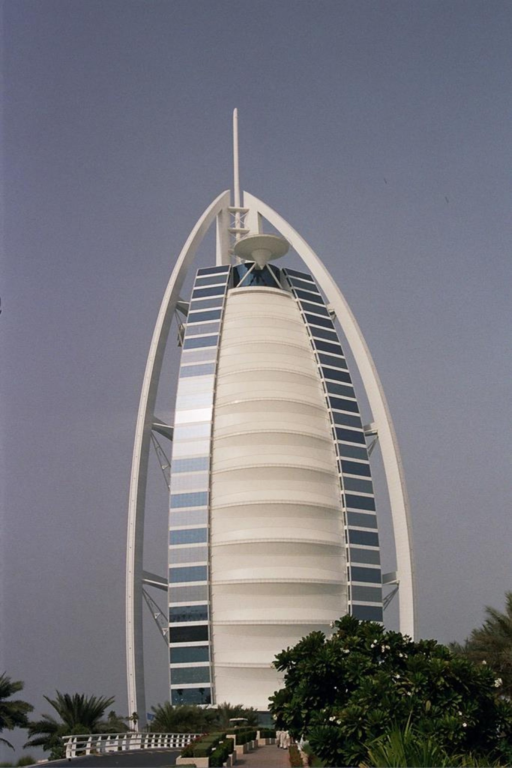 Our first view of Dubai's most famous building, the Burj Al Arab.  Just out of view are the security gates. It costs at least $70 a person, with some strict dress requirements, just to get inside to visit.
