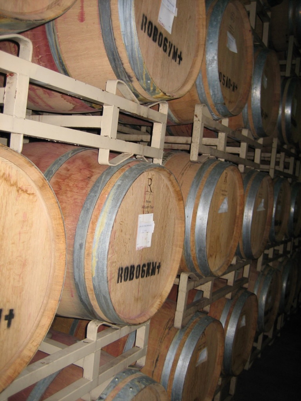 Barrel storage at Dry Creek Vineyard winery, photo taken during barrel tasting