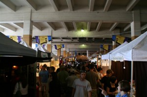 Part of the Saturday Market is under a bridge