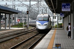 KTX High speed train pulling in to Daegu Station