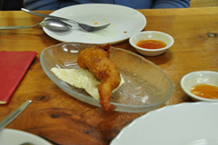 Mock "Deep Fried Prawns" at Aunty Mena’s Vegetarian Cafe, in Wellington, New Zealand.  There were more, but they disappeared pretty quickly!