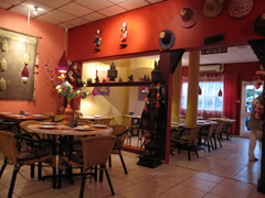 The brightly colored interior at Sawasdee Thai Restaurant, Aruba.