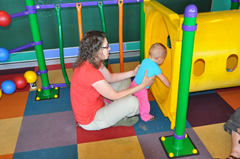 Playing in the excellent kids' area on the ferry between the north and south islands.