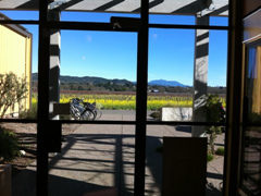Large glass doors let you enjoy beautiful views out over Dry Creek Valley while you sample the wine at Quivira's tasting room.