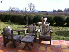 Hanna Winery and Vineyard's Russian River Valley tasting room has a small seating area in their courtyard where you can enjoy views of their Pinot Noir vineyard.