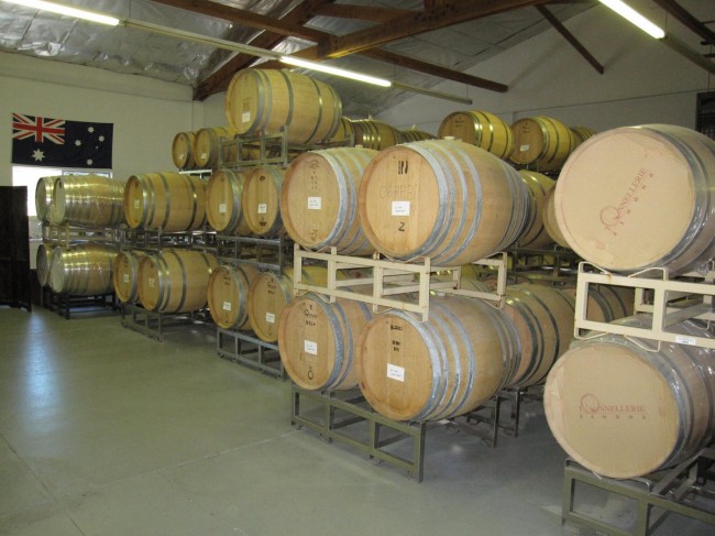 The wine ages in barrels right where you taste at Loxton Winery