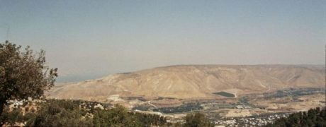 The view from Um Qais, Jordan to Syria, with the hills dotted with olive trees.